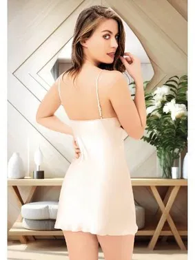 Miss Laris Ayar Askılı Büzgülü Kısa Dantelli Saten Gecelik Miss Laris 2076 - Alternatif Görünüm