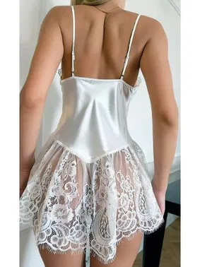 NightLight Ayar Askılı Eteği Dantel Fantazi Saten Kadın Gecelik NightLight 3786 - Alternatif Görünüm