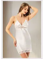 Ayar Askılı Saten Göğüs Etek Ucu Dantelli Saten Gecelik Miss Laris 2141 Ekru