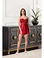 Ayar Askılı Sırtı Çapraz Bağlamalı Saten Kısa Kadın Gecelik Pink Night 3853 Kırmızı