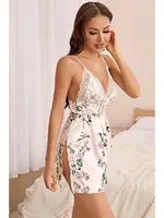 Ayarlanabilir Askılı Çiçek Baskılı Yumuşacık Şık Dantelli Saten Gecelik Merry See MS 4393 Beyaz Beyaz görsel 4