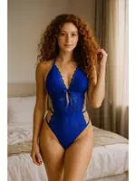 Bağcıklı Özel Tasarım Dantel Fantezi Body Venlisa 2903 Mavi farklı açı