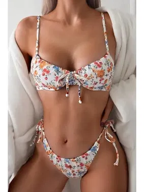 Angelsin Bağlamalı Çiçek Baskılı Bikini Altı Angelsin MS43878 Çok Renkli
