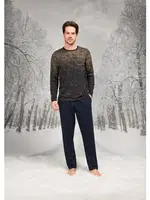 Baklava Desenli Uzun Kollu Cepli Erkek Pijama Takım Doreanse 26K4604 Lacivert