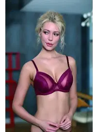 Moonlight Balenli Mor Dolgusuz Transparan Sütyen Külot Takım Moonlight 2140 