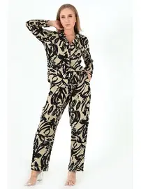 DOREMI Base Desenli Uzun Kollu Kadın Pijama Takım DoReMi 002-000095