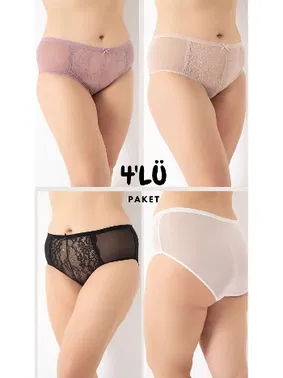 Confeo Battal Kadın Tüllü Midi Bato 4 Lü Paket Külot Confeo C804-506