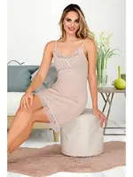 Bej Dantelli İnce Askılı Midi Boy Viskon Kadın Tunik Gecelik  Lady 5510 Bej