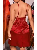 Bel Kısmı Pencere Dekolteli Dantelli Kısa Saten Gecelik Lily Bianca 434 Kırmızı detay görünüm