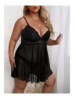 Transparan Kısa Büyük Beden Fantazi Gecelik Beleng 5045 Siyah