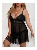 Transparan Kısa Büyük Beden Fantazi Gecelik Beleng 5045 Siyah farklı açı