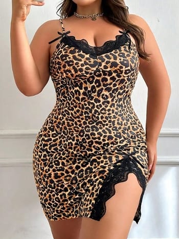 Leopar Desenli Büyük Beden Leopar Gecelik Beleng 5195