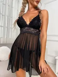 Beleng Tül Dantelli Kısa Fantazi Gecelik Beleng 6045