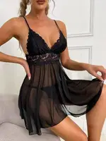 Tül Dantelli Kısa Fantazi Gecelik Beleng 6045 Siyah görsel 4