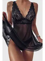 Mini Fantazi Kadın Dantel Gecelik Beleng 6060 Siyah
