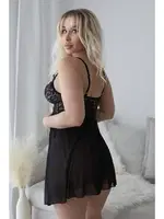 Derin Yırtmaçlı Dantelli Erotik Gecelik Beleng 6065 Siyah detay görünüm