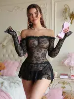 Uzun Kollu Dantel Erotik Gecelik Beleng 6085 Siyah