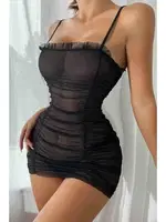 Transparan Büzgülü Erotik Kadın Gecelik Beleng 6402 Siyah