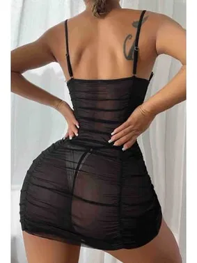 Beleng Transparan Büzgülü Erotik Kadın Gecelik Beleng 6402 - Alternatif Görünüm