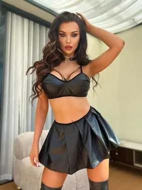 Beleng Etekli Erotik Deri Fantazi Büstiyer Takım Beleng 9705