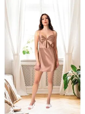 Pink Night Beli Dantelli İnce Askılı Kısa Saten Kadın Gecelik Pink Night 3833