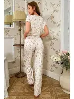 Pamuklu Çiçek Desenli Kısa Kolu Pijama Takımı Bella Notte 7139 Kirik Beyaz farklı açı