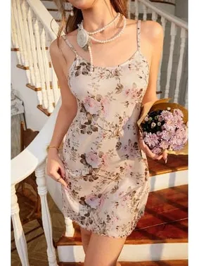 Bella Notte Bej Çiçek Baskılı Askılı Mini Gecelik Bella Notte 15967 - Alternatif Görünüm