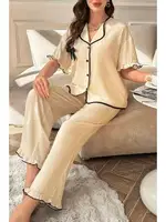 Bej Kısa Kollu Fiyonk Detaylı Düğmeli Pijama Takımı Bella Notte 7317 Bej farklı açı