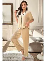 Bej Kısa Kollu Fiyonk Detaylı Düğmeli Pijama Takımı Bella Notte 7317 Bej görsel 4