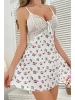 Beyaz Çiçek Baskılı Dantel Detaylı Mini Gecelik Bella Notte 15953 Beyaz görsel 4