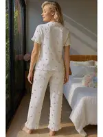 Mini Kalp Baskılı Gömlek Yaka Kadın Pijama Takımı Bella Notte 7197 Beyaz görsel 4