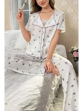 Bella Notte Kısa Kollu Lale Desenli Romantik Pijama Takımı Bella Notte 7335