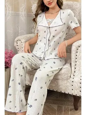 Bella Notte Kısa Kollu Lale Desenli Romantik Pijama Takımı Bella Notte 7335 - Alternatif Görünüm