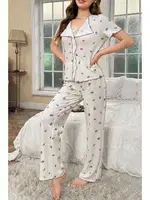 Kısa Kollu Lale Desenli Romantik Pijama Takımı Bella Notte 7335 Beyaz görsel 4