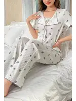 Kısa Kollu Lale Desenli Romantik Pijama Takımı Bella Notte 7335 Beyaz görsel 5