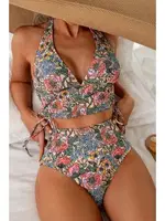 Çok Renkli Çiçek Bahçesi Yüksel Bel Bikini Takım Bella Notte M-9023 Çok Renkli