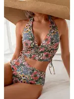 Çok Renkli Çiçek Bahçesi Yüksel Bel Bikini Takım Bella Notte M-9023 Çok Renkli farklı açı