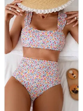 Bella Notte Çok Renkli Çiçek Baskılı Yüksel Bel Bikini Takım Bella Notte M-9015