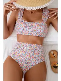 Bella Notte Çok Renkli Çiçek Baskılı Yüksel Bel Bikini Takım Bella Notte M-9015