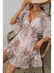 Bella Notte Beli Bağcıklı Çok Renkli Çiçek Desenli Pareo Bella Notte P-3001