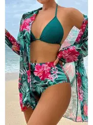 Bella Notte Çok Renkli Tropikal Baskılı 3 Parça Bikini Takımı Bella Notte M-9007