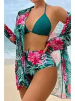 Çok Renkli Tropikal Baskılı 3 Parça Bikini Takımı Bella Notte M-9007 Çok Renkli