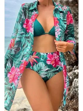 Bella Notte Çok Renkli Tropikal Baskılı 3 Parça Bikini Takımı Bella Notte M-9007 - Alternatif Görünüm