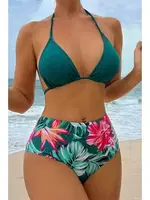 Çok Renkli Tropikal Baskılı 3 Parça Bikini Takımı Bella Notte M-9007 Çok Renkli farklı açı