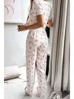 Bisiklet Yaka Ekru Çiçekli Kadın Pijama Takımı Bella Notte 7375 Ekru görsel 6