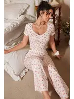 V Yaka Kısa Kollu Crop Ekru Pijama Takımı Bella Notte 7379 Ekru detay görünüm