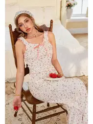 Bella Notte Ekru Vintage Model Çiçek Desenli Naif Pijama Takımı Bella Notte 7323