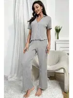 Gri Kısa Kollu V Yaka Pamuklu Pijama Takımı Bella Notte 7115 Gri görsel 4