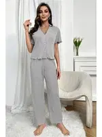 Gri Kısa Kollu V Yaka Pamuklu Pijama Takımı Bella Notte 7115 Gri görsel 5