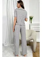 Gri Kısa Kollu V Yaka Pamuklu Pijama Takımı Bella Notte 7115 Gri görsel 6